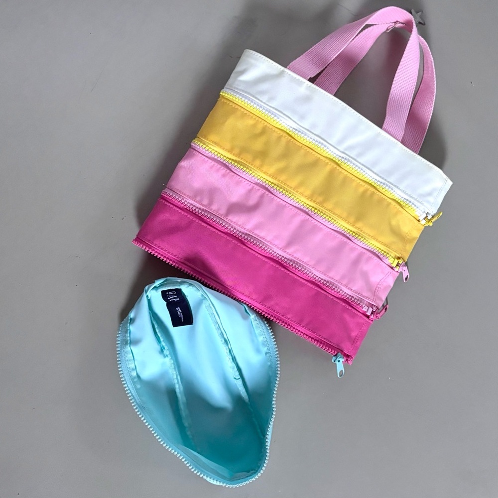 GAP KIDS 2000s Adjustable Multi Color Zipper Striped Handbag Tote Bag